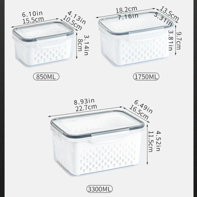 Refrigerator Storage Box, Fridge Organizer, Fresh Vegetable Fruit Boxes, Drain Basket, Containers, Pantry, Kitchen