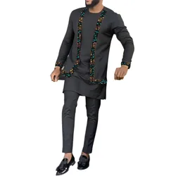 Conjunto de camisa africana y pantalones negros para hombre Dashiki, traje de estilo Senador, Ankara, diseño falso de dos piezas