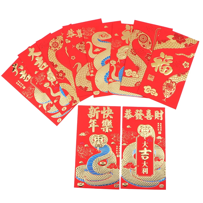 6Pcs/Set 2025 Year Of The Snake Paper Red Envelope Chinese New Year Envelope Hongbao For Lucky Gift Money Wrapping Red Packet