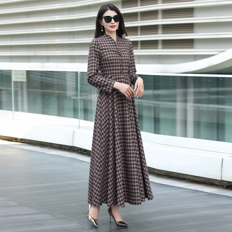 فستان نسائي أنيق منقوش بأكمام طويلة للتخسيس لخريف 2025 نمط جديد ثوب سيدة شابة تنورة طويلة أنيقة #6