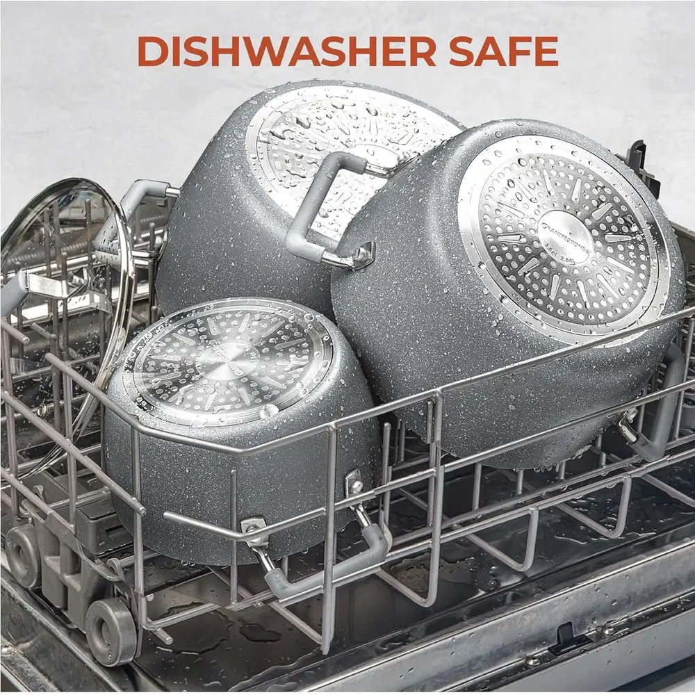 6-Piece Nonstick Cookware Set, Stackable Pots with Lids, 5qt, 3qt, 1.5qt, Dishwasher Safe, 100% Toxin-Free