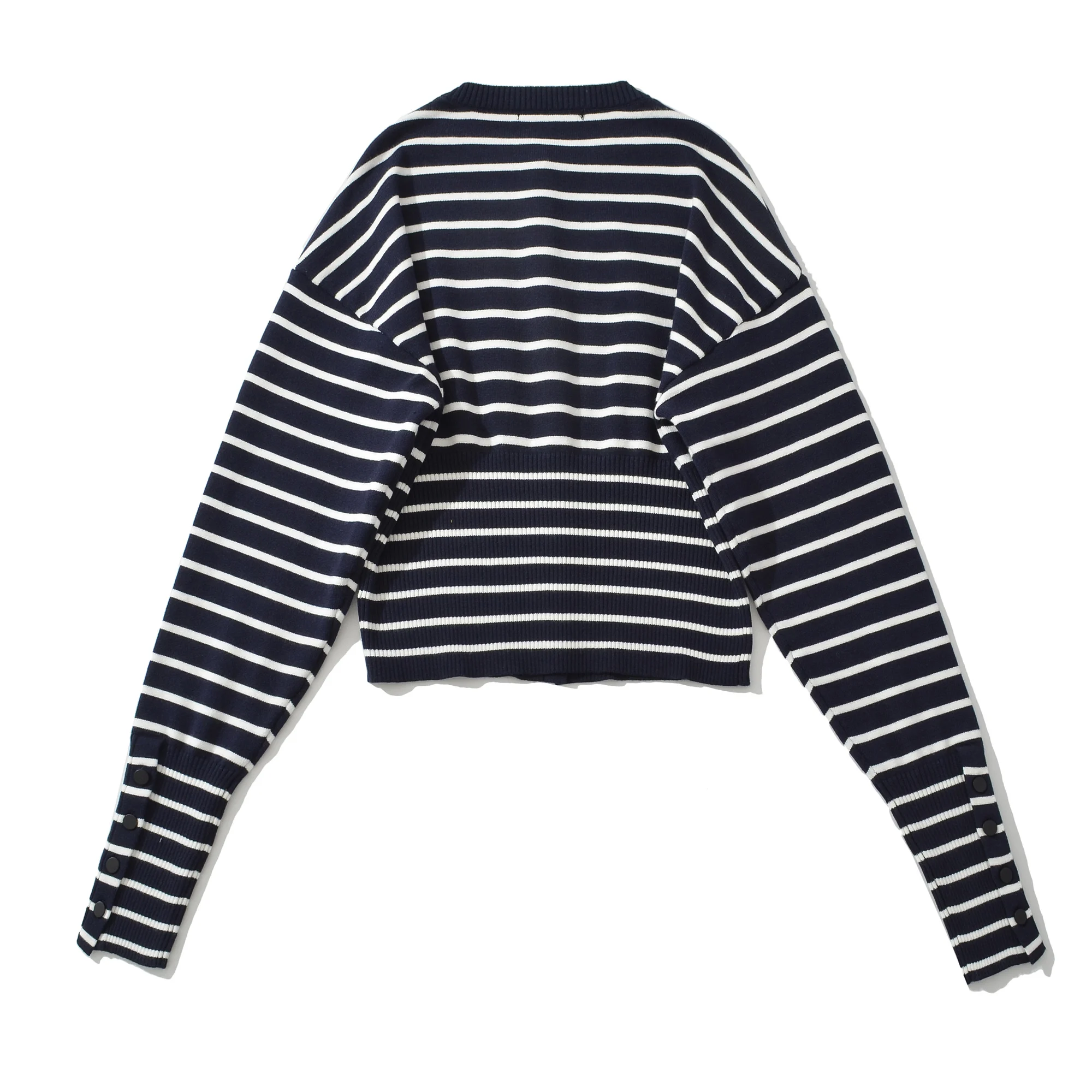 2025 الخريف البحرية الأفقي مخطط سليم الضلع هيم محبوك سترة قصيرة سترة مرونة الخصر السراويل الصغيرة نحيل 2 قطع 1 مجموعة #4