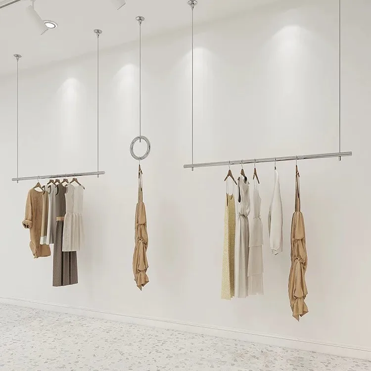 Clothing store stainless steel lifting clothes rod silver window steel wire adjustment display rack