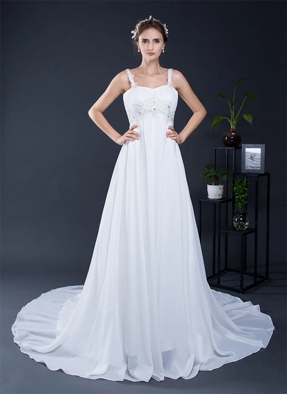 

High Quality Chiffon A-Line Spaghetti Straps Crystal Evening Dress Temperament Floor Length Sleeveless vestidos de fiesta