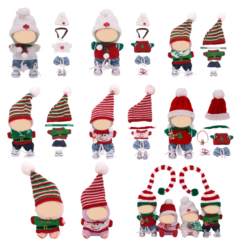 

For Cute Labubu 17cm Doll Christmas Sweater Scarf Hat Shoes Labubu Clothes Suit Kawaii Doll Decoration Girl Christmas Gift