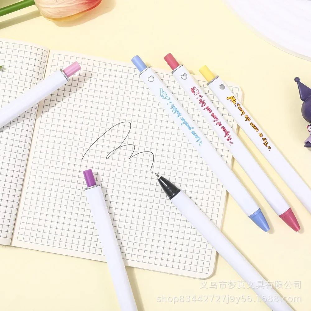 6pcs/box Sanrio Anime Peripheral Kawaii Cute Kuromi Hello Kitty Cartoon Black Pupil Diary Profile Gel Pen Study Stationery Gift