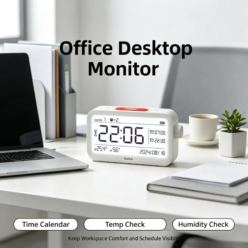 DUKA Digital LCD Thermo Hygrometer Indoor High Precision Temperature Humidity Monitor Desktop Wall Mount Clock Calendar