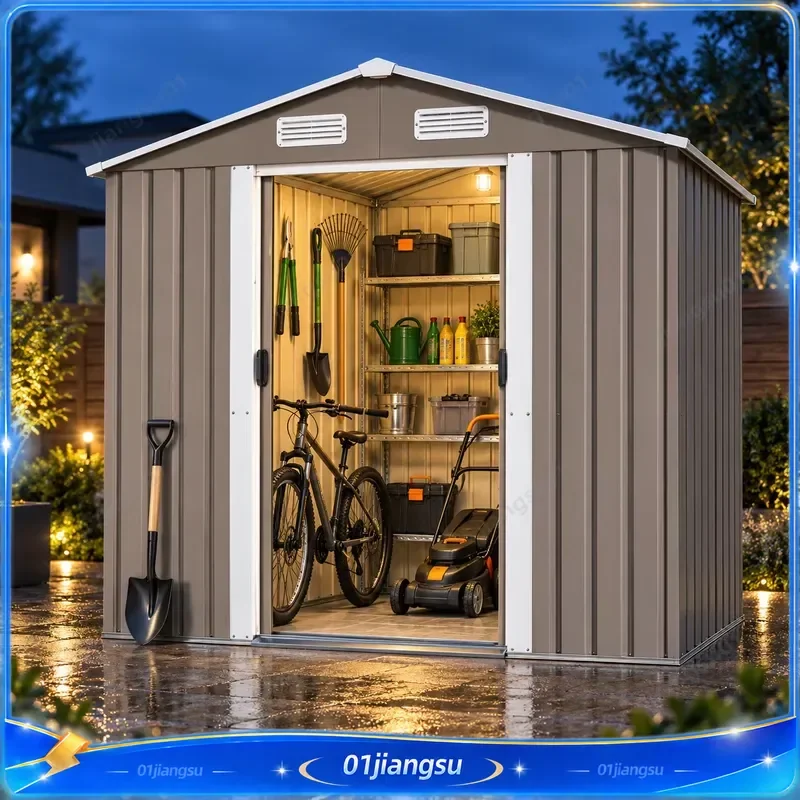Outdoor Steel Storage Shed Garden Tool House Lockable Door Waterproof Rust Resistant Backyard Patio Utility Building Metal