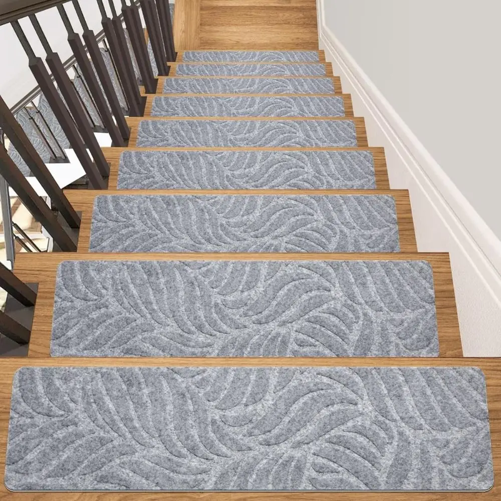 New TPR Stair Treads Carpets Self Adhesive Non-Slip Stepping Mat 76x20cm Repeatedly Brushed Embossed Carpet for Kids Elder