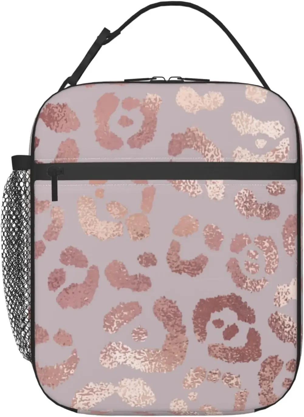 Rose Gold Leopard Lunch Box Reusable Insulated Lunch Bag Thermal Cooler Tote for Boys Girls Women School Picnic Travel Hiking