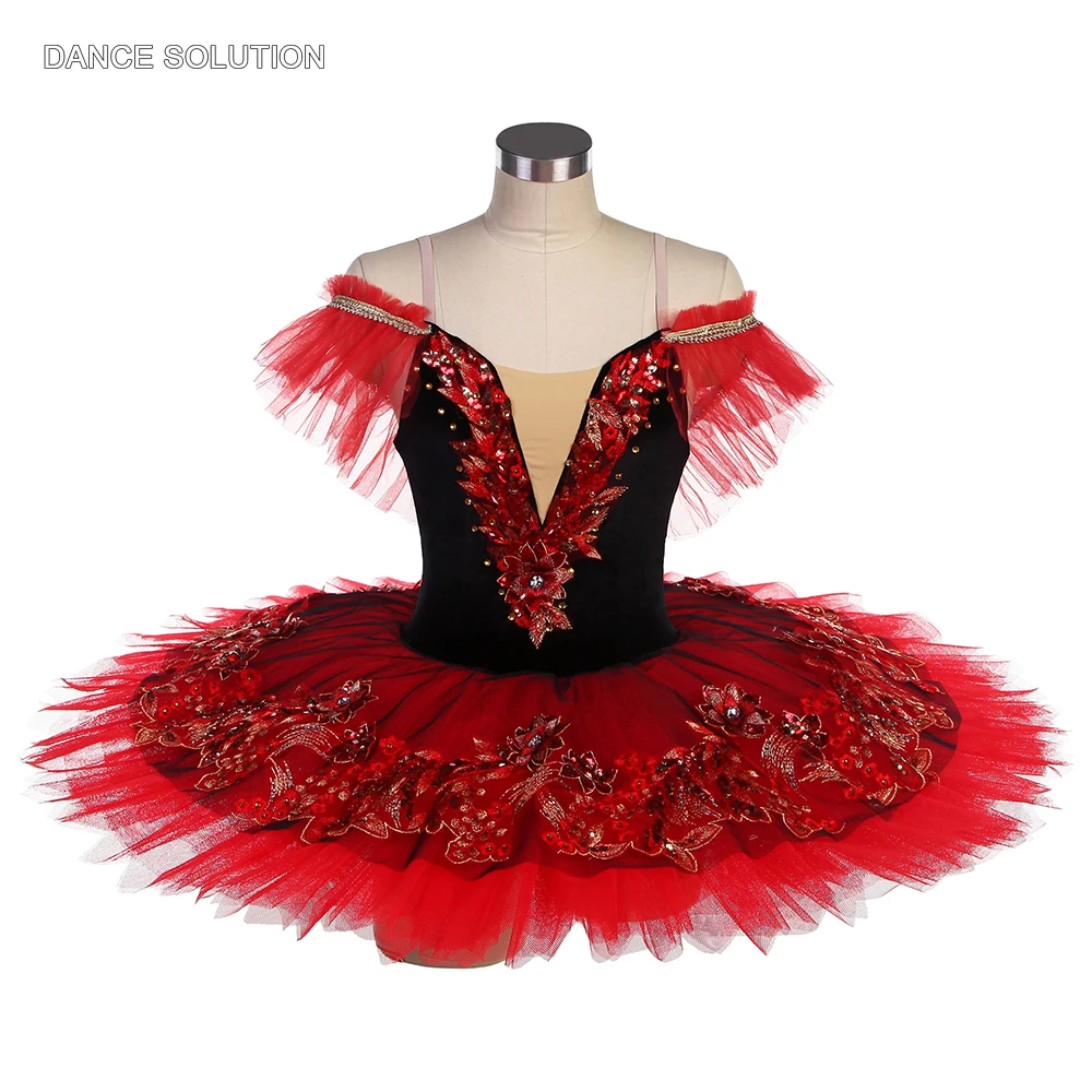 Black and Red Off-shoulder Ballet Tutu Ballerina Performance Costume Solo Dance Platter Tutu Dress for Women and Girls BLL562