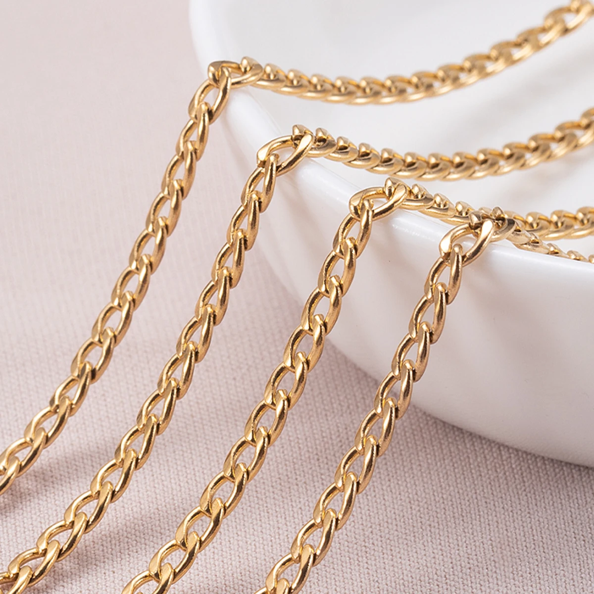 

No Fade 2Meters 1Meter 3mm Stainless Steel Gold Color Chains Curb Link Chains for Bracelet Necklace Jewelry Making DIY Handmade