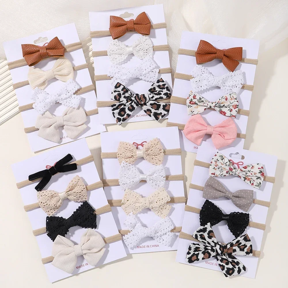 

3/4Pcs/Set Soft Print Bows Headband for Kids Girls Newborn Baby Headband Nylon Elastic Hair Band Headwear Hair Accessories Gift