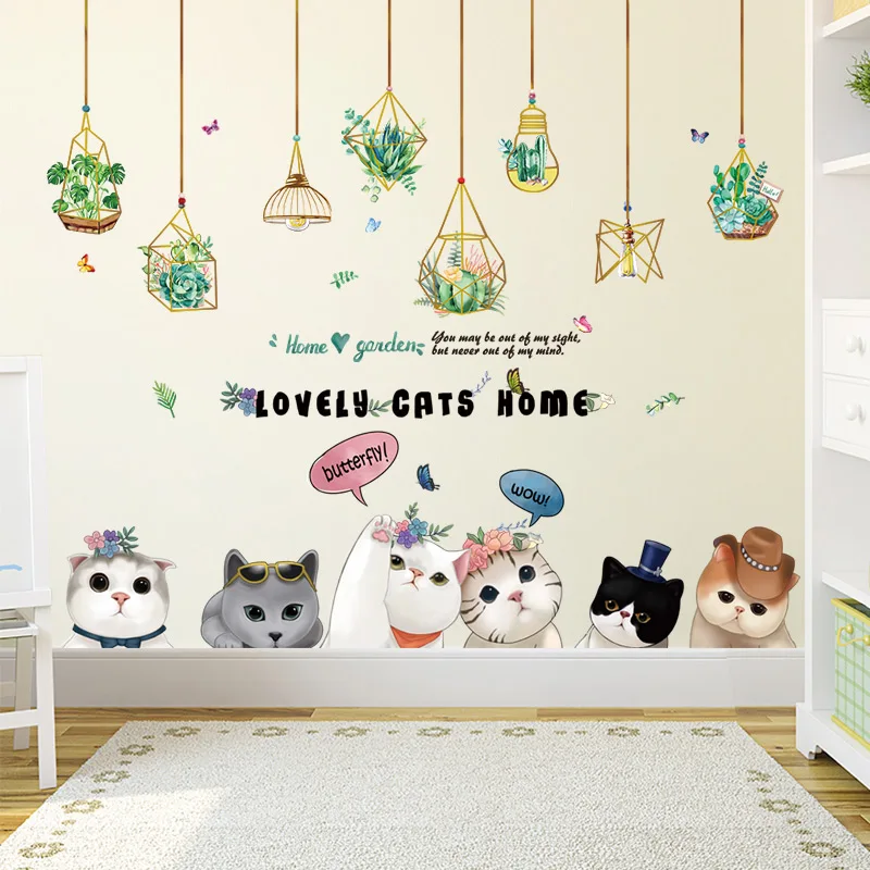 

Green Potted Plants Wall Stickers DIY Cats Animals Wall Decals for Living Room Kids Bedroom Kindergarten Nursery Home Decoration