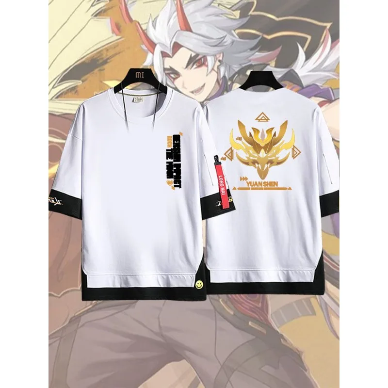 

Genshin Impact Cartoon Surroundings T-shirt Cotton Mondstadt Cartoon Clothing Men and Women Cotton Short Sleeves Loose Tide Gift