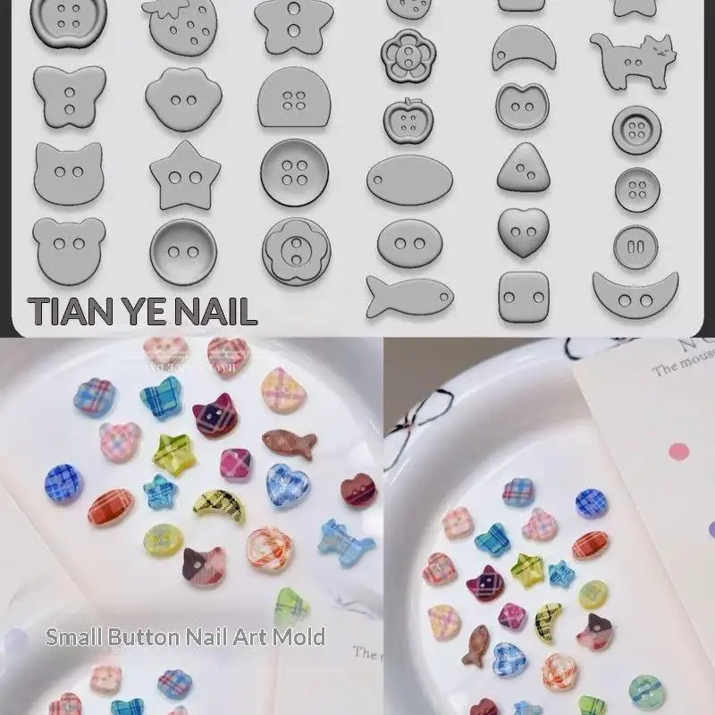 3D Buttons Nail Art Mold Silicone Cute Nail Charms Tool Women DIY Manicure Multi Shapes Button Small Model Resin Buckle Supplies