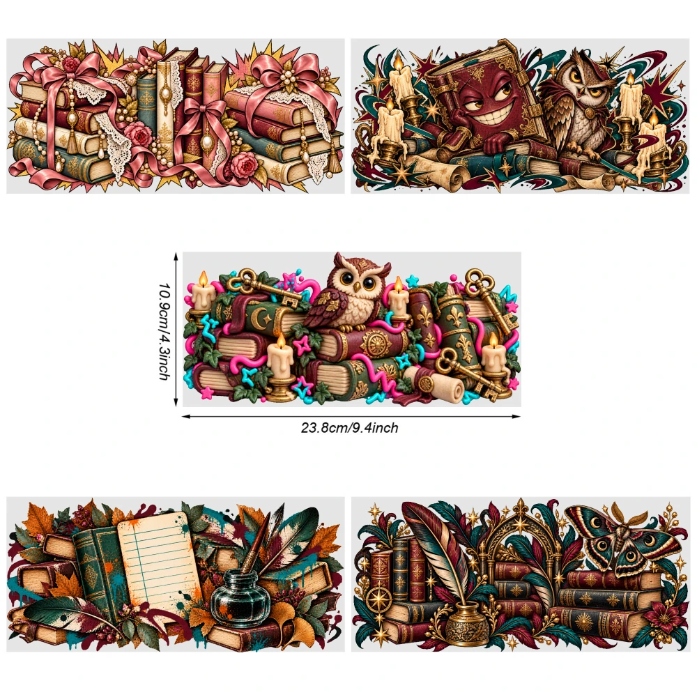 5 Sheets Vintage Books UV DTF Stickers Transfer Sticker Decal Glass DTF Transfer Stickers Waterproof Decals