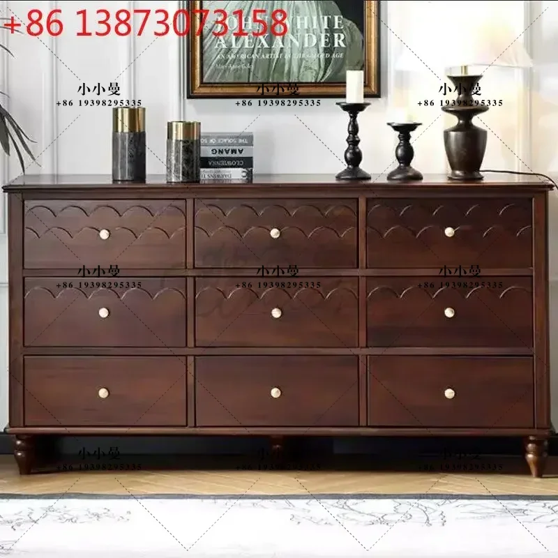 French solid wood multi-functional nine-bucket cabinet door cabinet living room storage cabinet against the wall side
