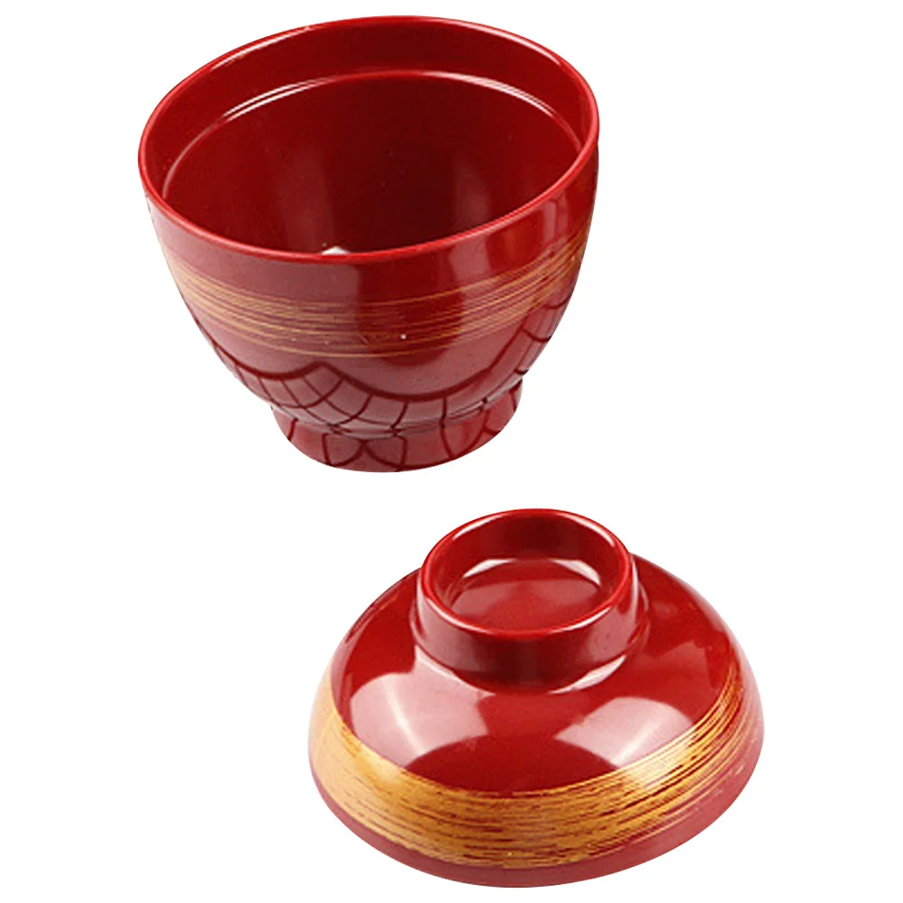 

2 Premium Sturdy Miso Soup Bowls 11x9cm 350ml Red Tortoiseshell Lidded Containers Japanese Kitchen Rice Ramen Food Traditional