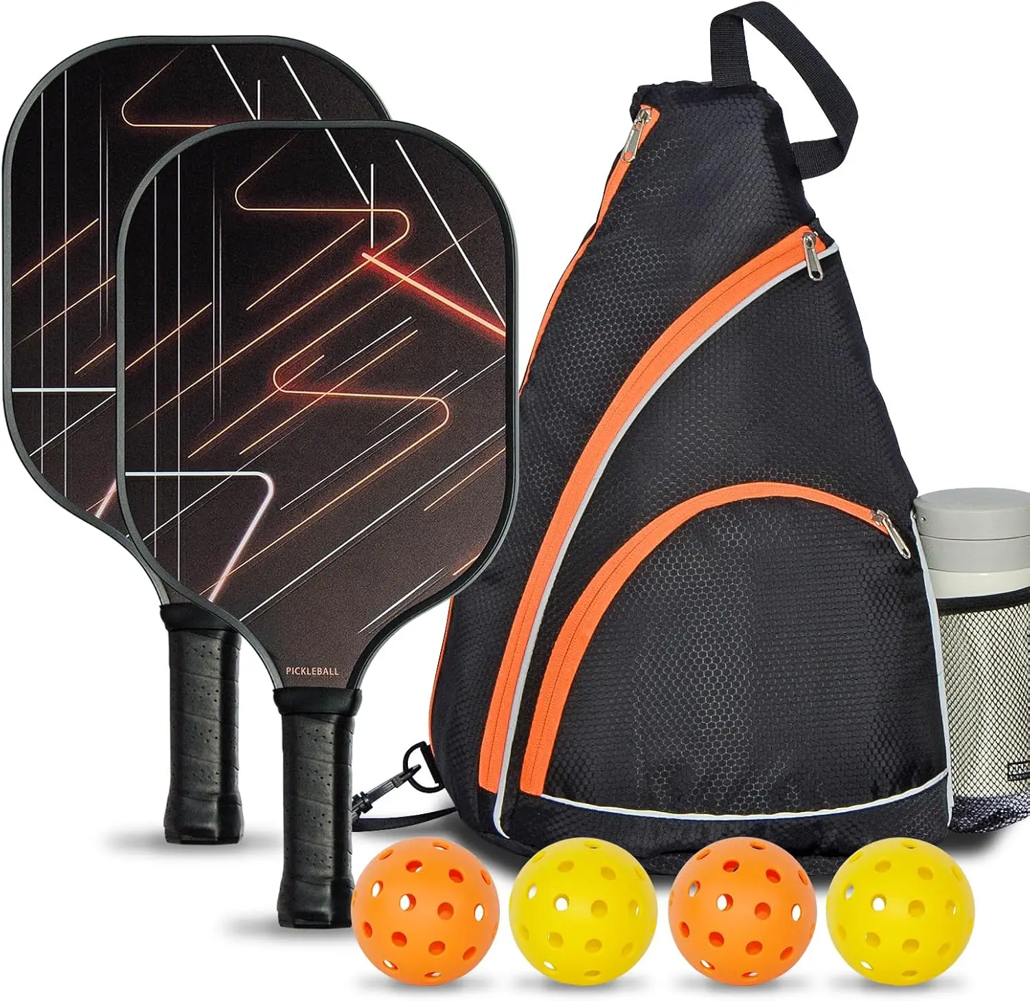 

Pickleball Paddles Set of 2 with Balls & Backpack - Lightweight Fiberglass, Polypropylene Core for Control and Power
