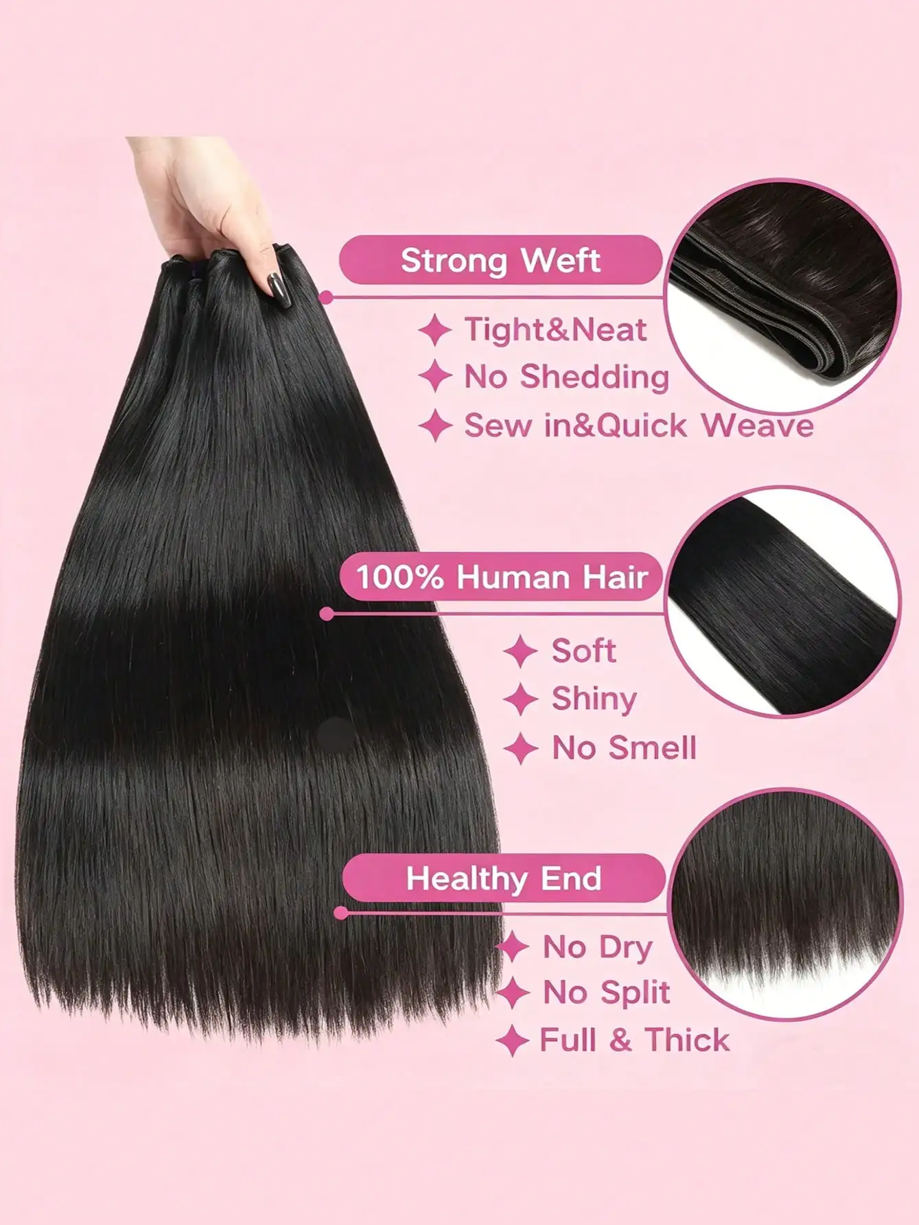 Human Hair Bundles Straight 10-32Inch Unprocessed Indian Hair Weave 3 Bundles Silky Black Hair Extensions Raw Quick Weave For Women