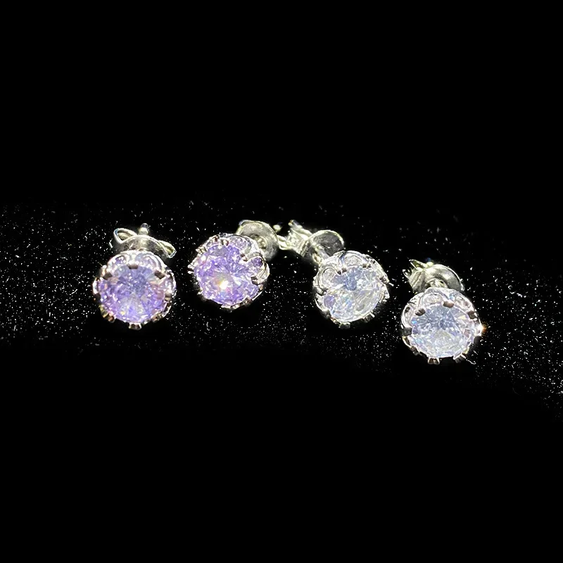 

MDL Moissanit1 Style Fashionable Small Crown Earrings Gold-plated Micro Set Variegated Blue 3A Zirconia Niche Exquisite