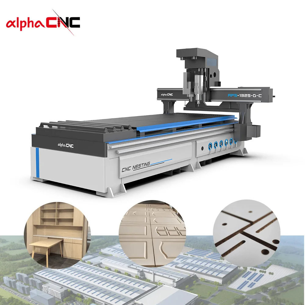 Hot Selling 1325 ATC Nesting 3-Axis CNC Router Machine with 9KW Spindle & Pump for Wood Cabinets Doors Panels Furniture