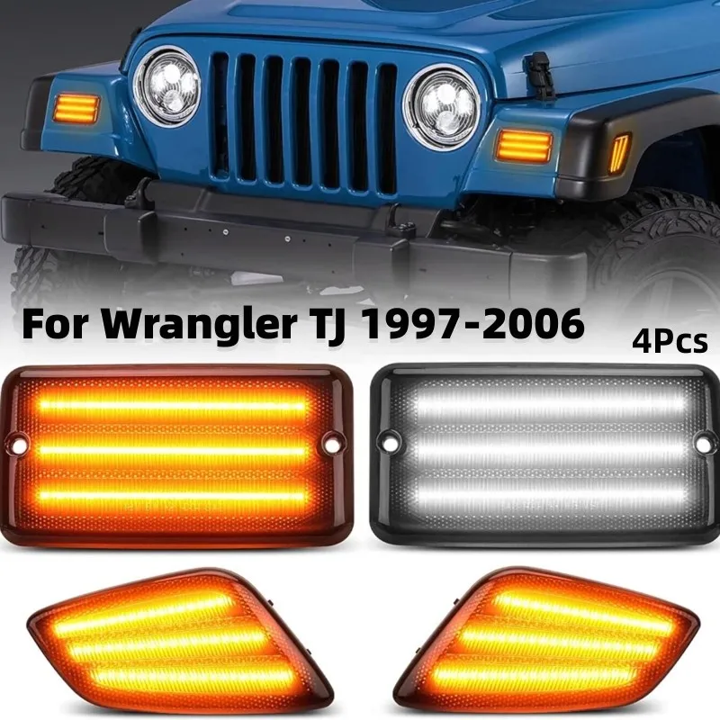 

4Pcs/set Car Front Bumper Signal Lamps Front Fender Side Marker Lamps Dynamic Light For Wrangler TJ 1997-2006