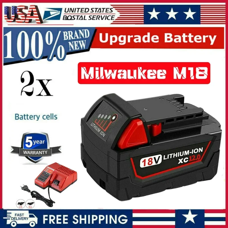 

Аккумулятор 18 в 1815 Ач/1850 Ач для Milwaukee M18 48-11-2604 48-11-2604 2708-22 2607-20-22-22 M18B2 M18B4, аккумулятор для электроинструментов