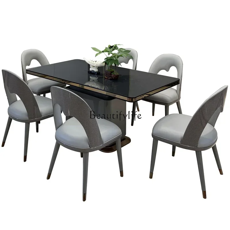 

LJYLight luxury minimalist dining table and chair combination modern Italian solid wood dining table and chairs