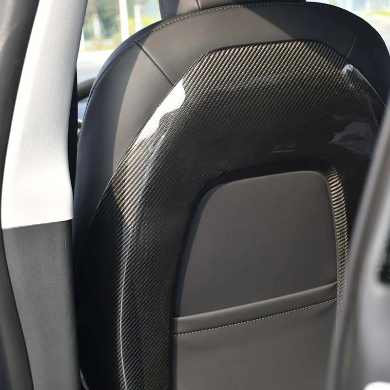 High quality car parts real carbon fiber seat back cover backrest protection cover for Tesla Model 3