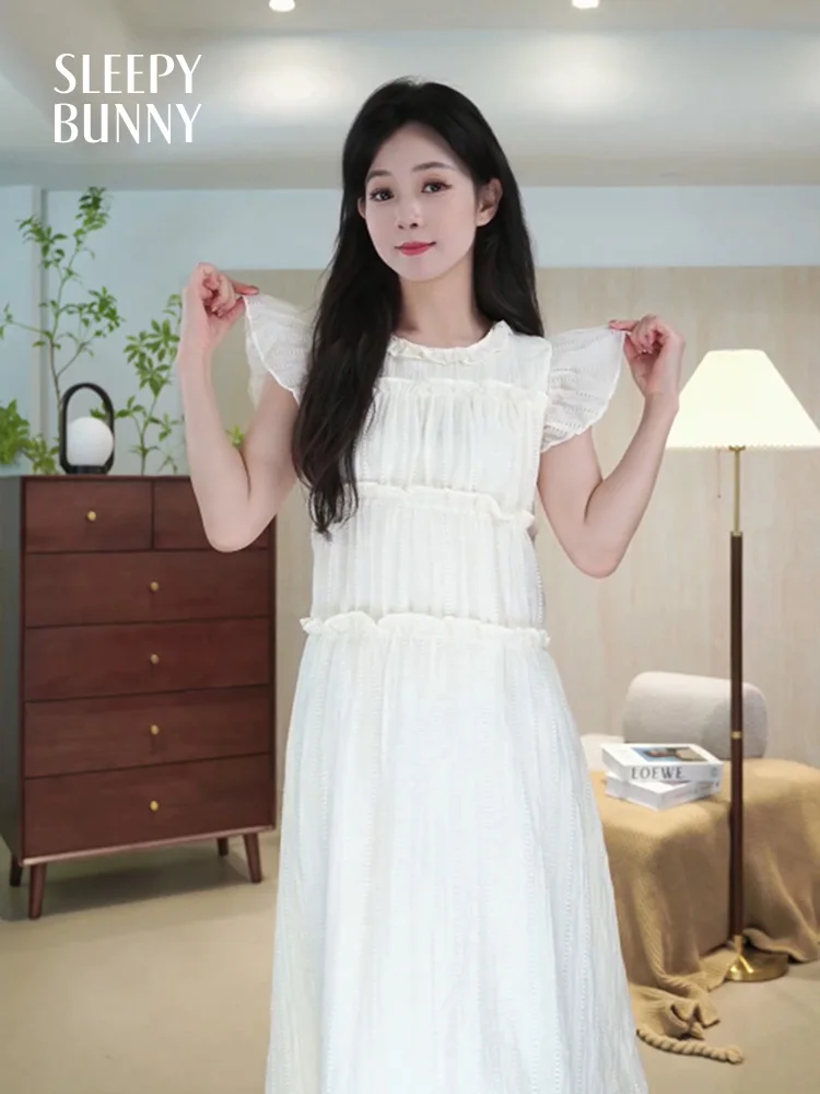 

Sweet Chiffon Ruffle Sleeve Dress Women French Style Summer Tea Party Long Dress Elegant High Waist Flowy Casual Outfit Vacation