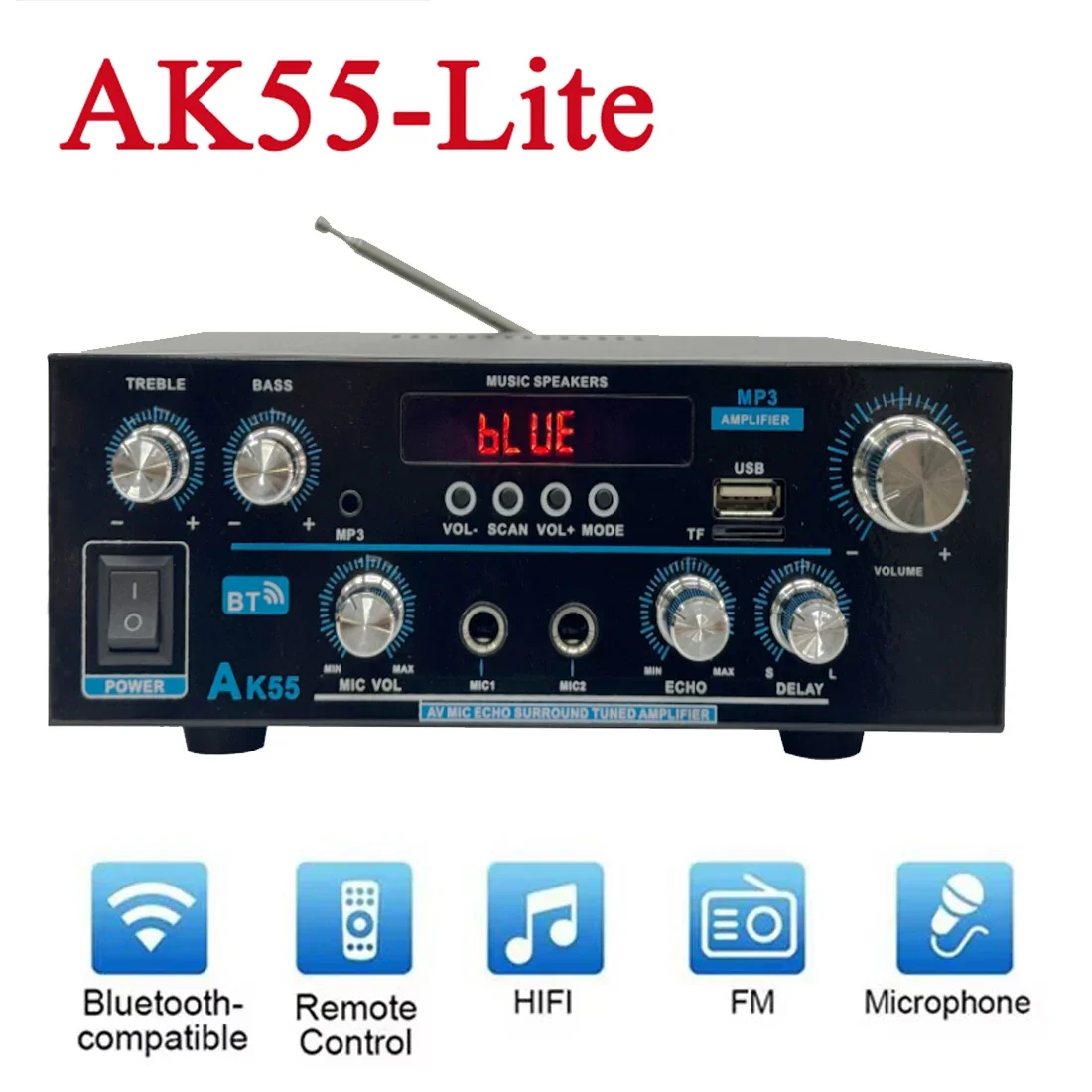 AK55-Lite مكبر صوت ماكس قوة 90Wx2 قناة 2.0Hifi بلوتوث 5.0 مع FM USB مضخم الطاقة الرقمي للمنزل سيارة كاريوكي