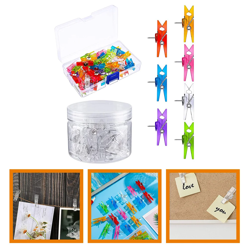 2 Boxes Decorative Photo Clip Picture Pushpin Clips for Pictures Plastic Colorful