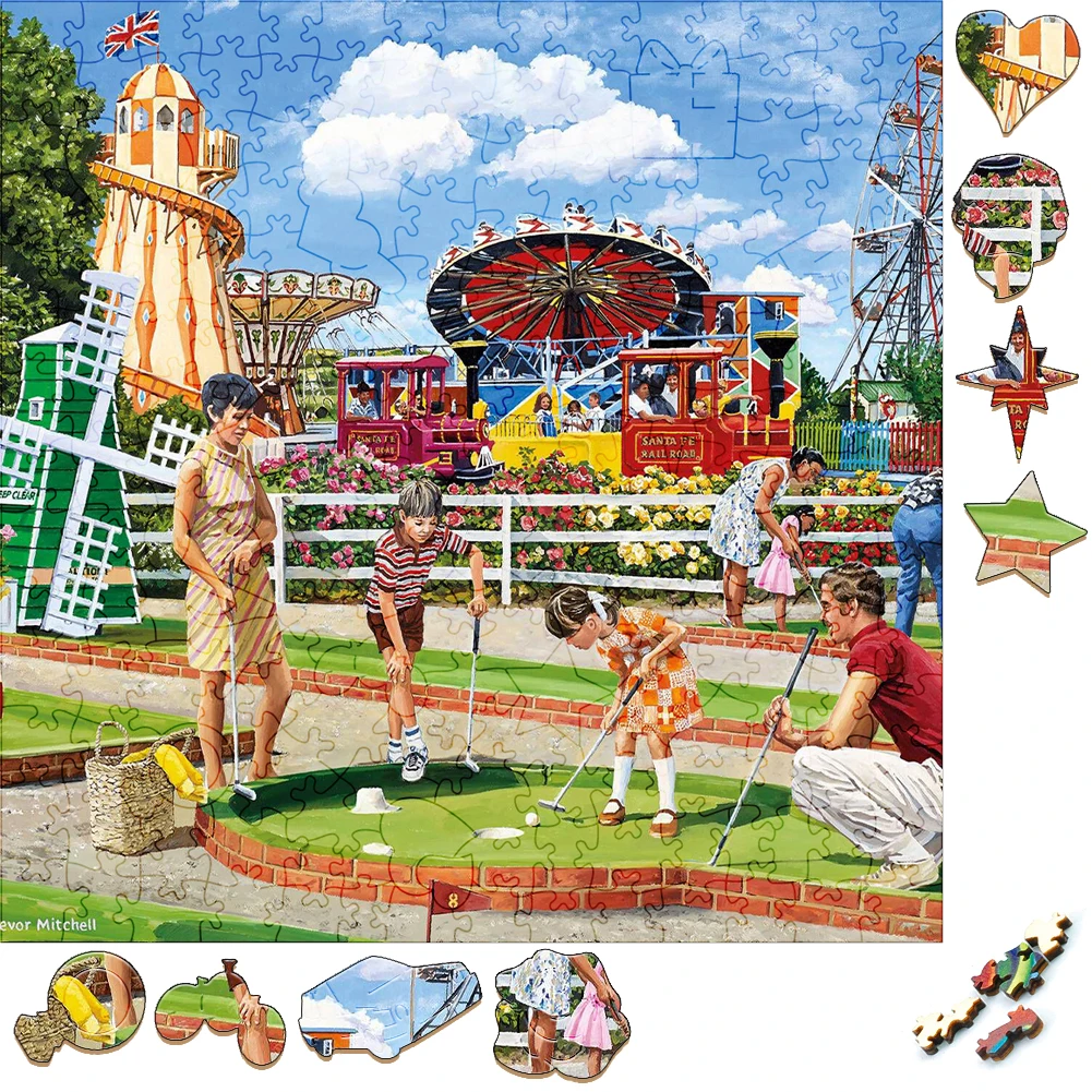 Unique Wooden Puzzles Children's Amusement Park Wood Jigsaw Puzzle Craft Irregular Family Interactive Puzzle Gift for Kids Game