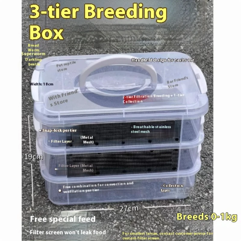 Mealworm Breeding Kit 2/3/4-Layer High Capacity Mealworm Farm To Breed Live Mealworms for Bearded Dragon and Reptiles Portable