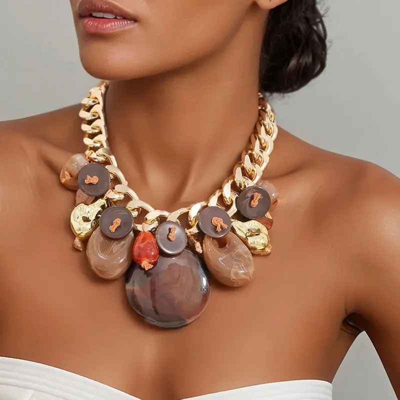 

Statement Beads&Chain Necklace for Women Girl Wedding Party Jewelry