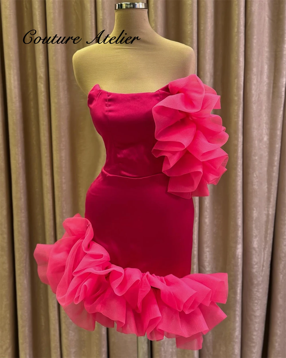 

Seductive Hot Pink Mini Cocktail Gowns Ruched Ruffles Short Prom Dress Dubai Elegant Party Dresses vestidos de gala Customized