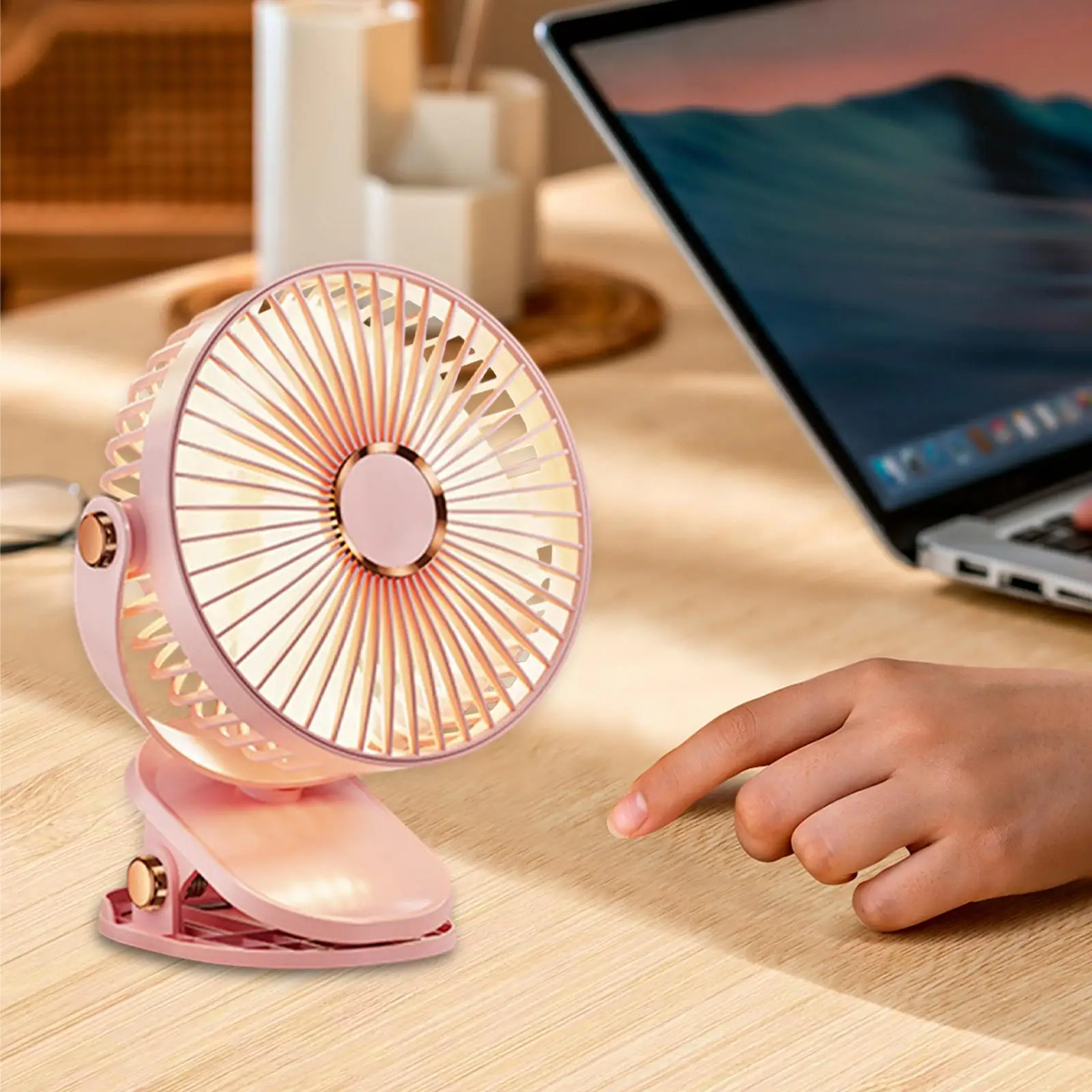 مروحة USB صغيرة محمولة مع مشبك ، دوران 720 درجة ، مروحة مكتب ، 5 سرعات