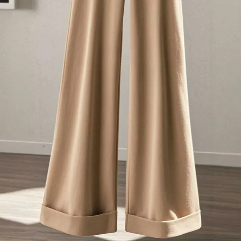 Pantaloni con tasche kaki Pantaloni versatili larghi con gambe larghe Donna Primavera Autunno Pantaloni casual alla caviglia Office Lady XQ221