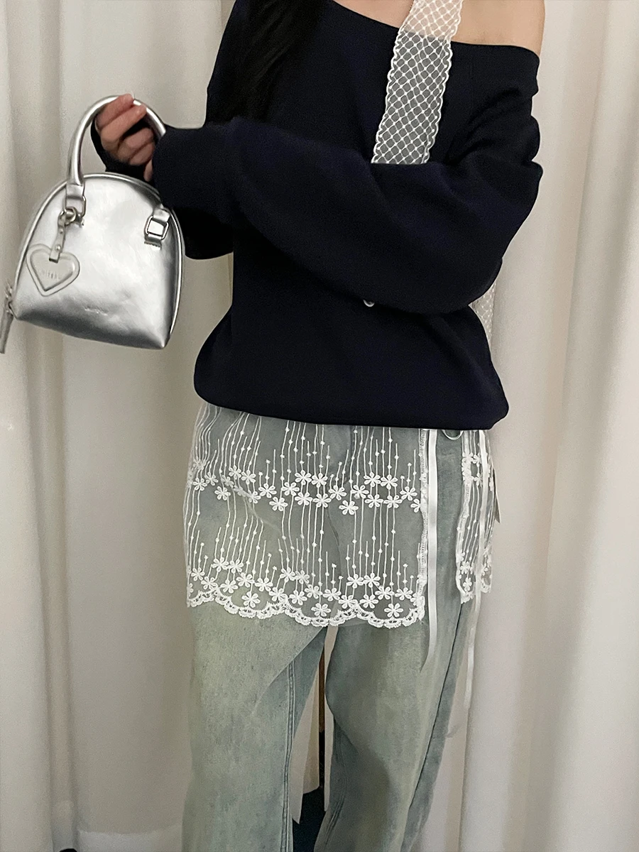 Hanfu Style Lace Embroidery Floral Belt Curtain For Women, 2025 Spring And Summer New Layered Apron Curtain Accessory