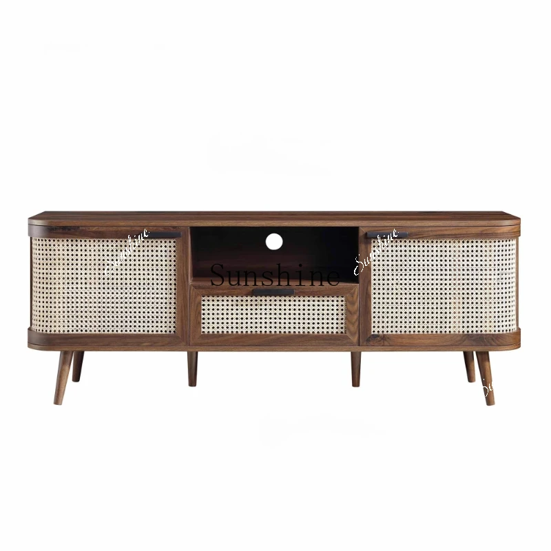 Medieval rattan TV cabinet living room ash wood household storage locker FT