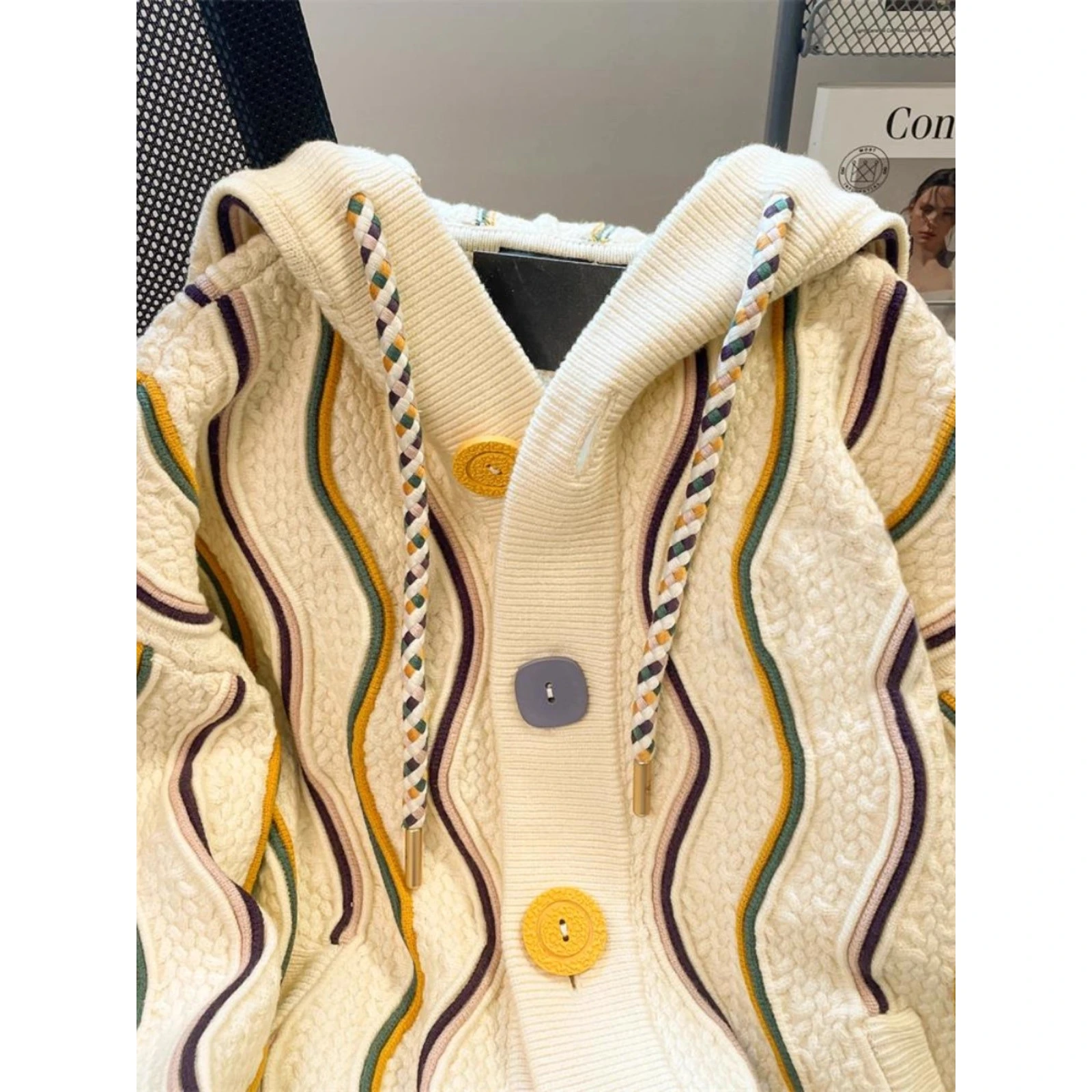 

Autumn Winter Large Size 300 Pou Striped Hoodie Men's Lazy High-End Knitted Cardigan Outerwear Casual Sle Polyester Fiber