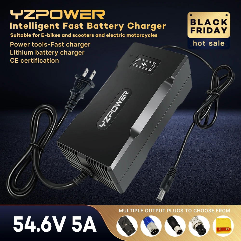 YZPOWER 54.6V 5A smart lithium battery charger 13S 48V charger lithium battery pack universal fast charging with cooling fan