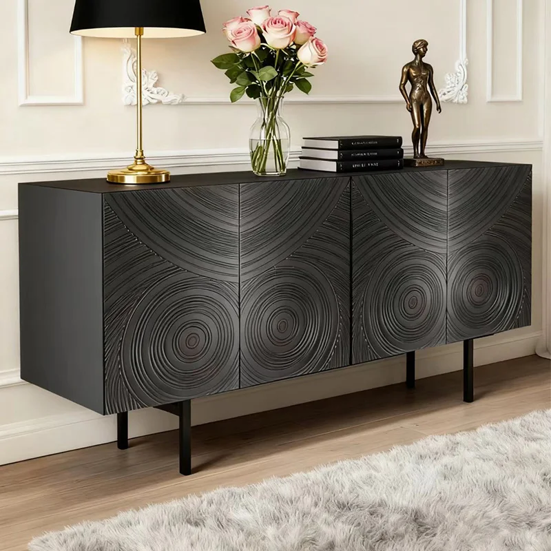 medieval entrance cabinet  dining side cabinet high-end villa black locker