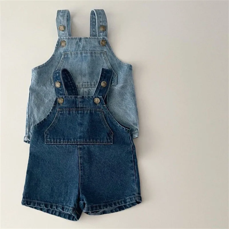 

Ins Spring Autumn Fashion Retro Girl Children Denim Overalls Boy Baby Pocket Solid Suspenders Pants Kid Cotton Casual Trousers