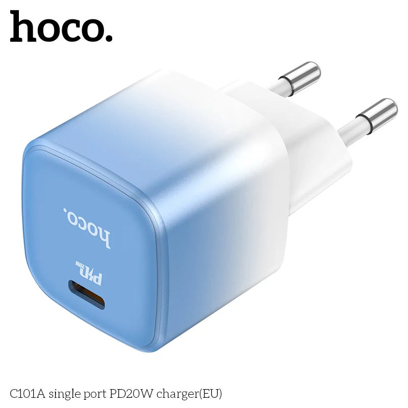 

HOCO C101A Fast Adapter EU Plug Single Port PD20W Mini Mobile Phone Charger USB Type-C Quick Charging For iPhone 13 14 Pro Max