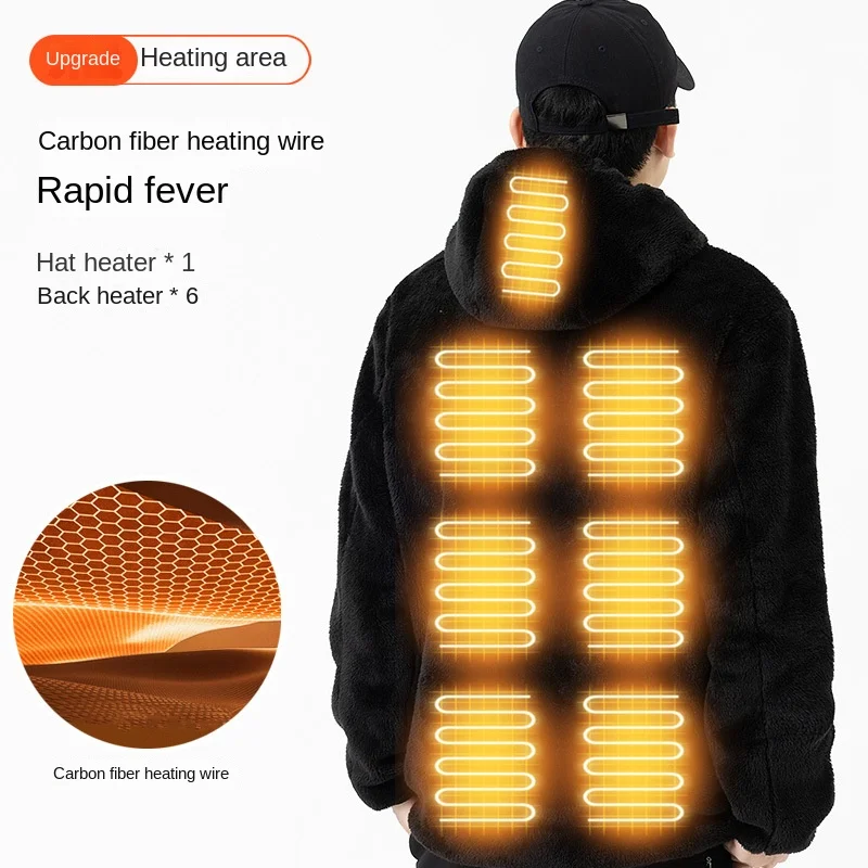 New Fashion Winter Outdoor Smart USB Heating Couple Universal Casual Sweater Coral Fleece Heating Clothing Warm Hooded