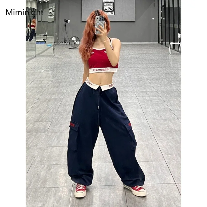 Vintage Baggy Cargo Hosen Frau Streetwear Vintage Hip Hop Stil Brief Stickerei Jogginghose Y2k Mode Breite Bein Mujer Böden