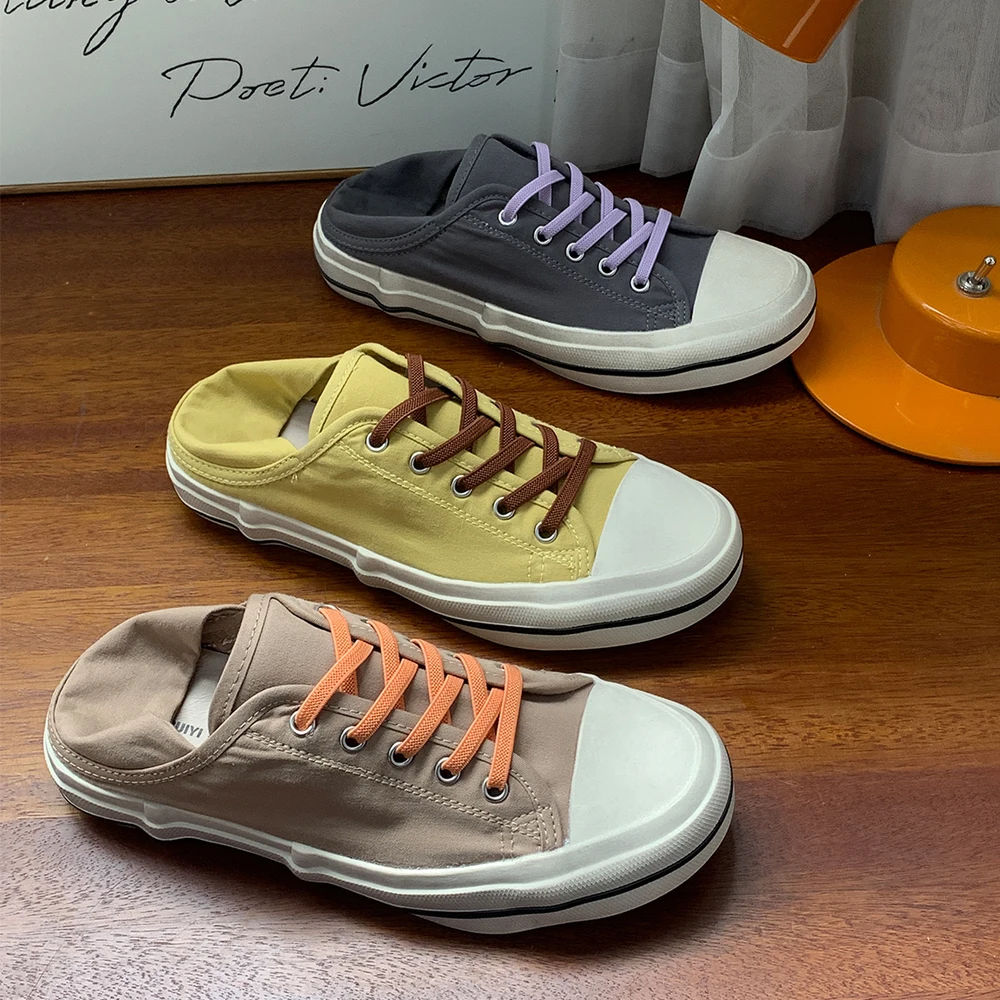 

New Women's Multi-Color Canvas Mules, Backless Platform Sneakers, Comfortable Footwear for Beach & Street Style